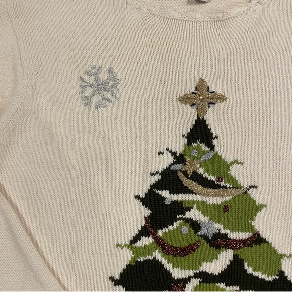 Vintage cream Christmas tree Grannycore coastal grandma scallop neck sweater 🎄 - Picture 6 of 8